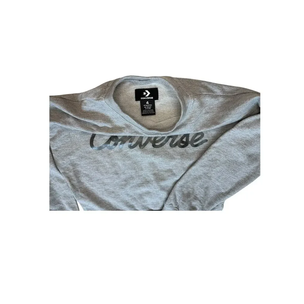 Converse Girls Size 4 Cropped Crewneck Sweatshirt Gray Metallic Silver Logo NWT